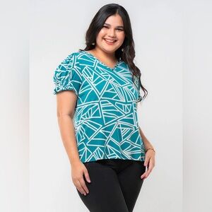 EUC Jesslyn V-Neckline Top with Gartered Sleeves